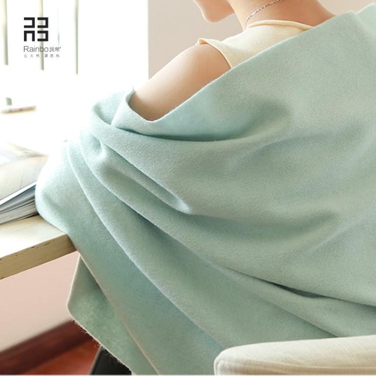 2018新款辦公室披肩女兩用加厚 羊毛碧色淺綠色圍巾長款直銷