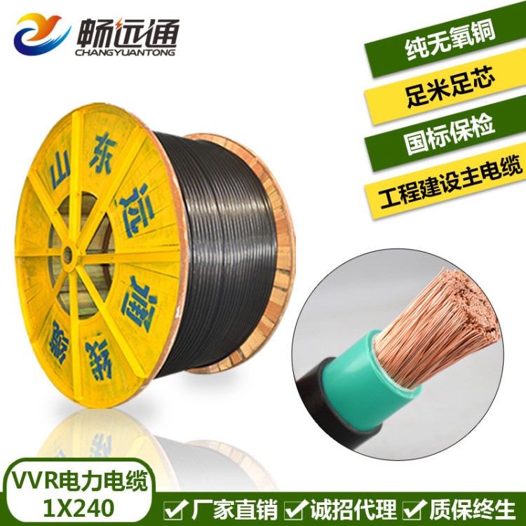 現貨供應 電線電纜 單股雙層低壓銅芯電纜 VVR1*240平方銅電纜