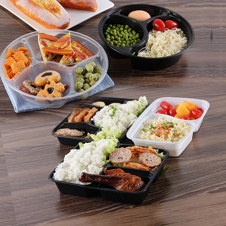 美式一次性打包盒加厚外賣快餐飯盒塑料PP一二三四格方形圓形盒