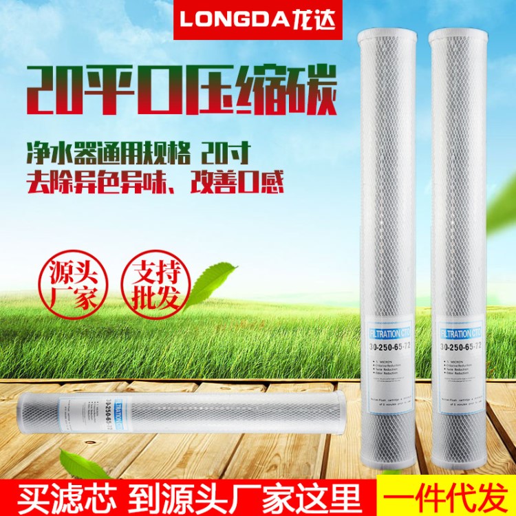 厂家直销20寸平口压缩炭净水器CTO滤芯水机通用前置网碳棒滤芯