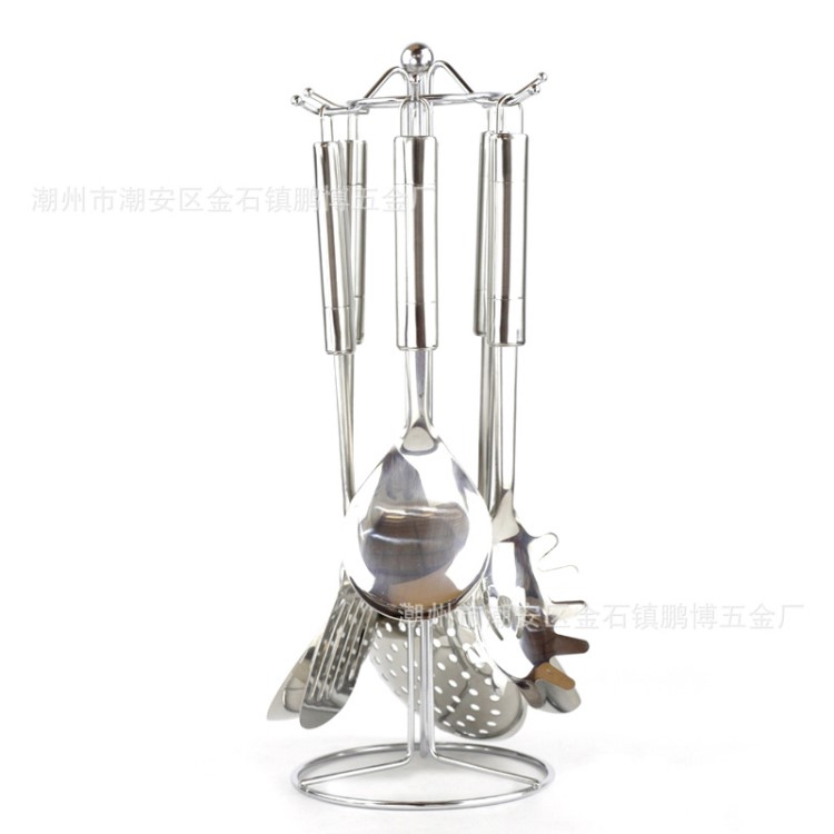 不銹鋼砂光雙線七件套餐具 創(chuàng)意禮品套裝 家用鏟勺廚具批發(fā)