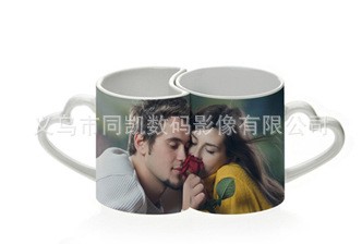 熱轉(zhuǎn)印杯子批發(fā)影像杯特級(jí)馬克杯白杯批發(fā)心形情侶日月涂層白杯