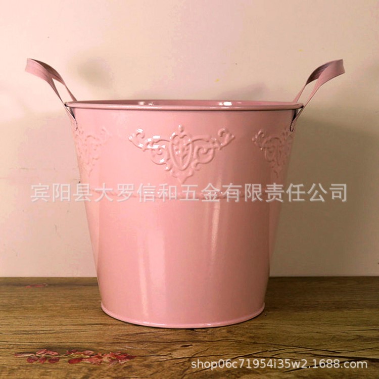 帶提手鐵皮花盆粉色創意鐵藝花筒美式多肉小花桶花器花籃復古