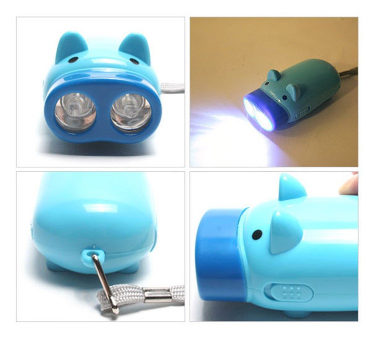節能環保手壓自動發電式手電筒迷你家用可愛小豬LED超亮節能燈