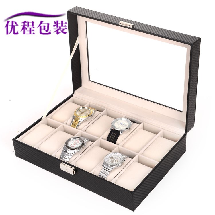 現貨批發碳纖維12位手表盒pu皮手表盒定做木質手表盒子包裝盒
