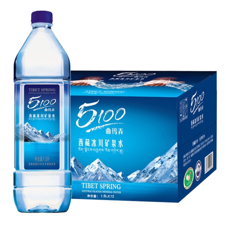 5100西藏冰川天然矿泉水1.5L*12瓶 整箱 曲玛弄矿泉水