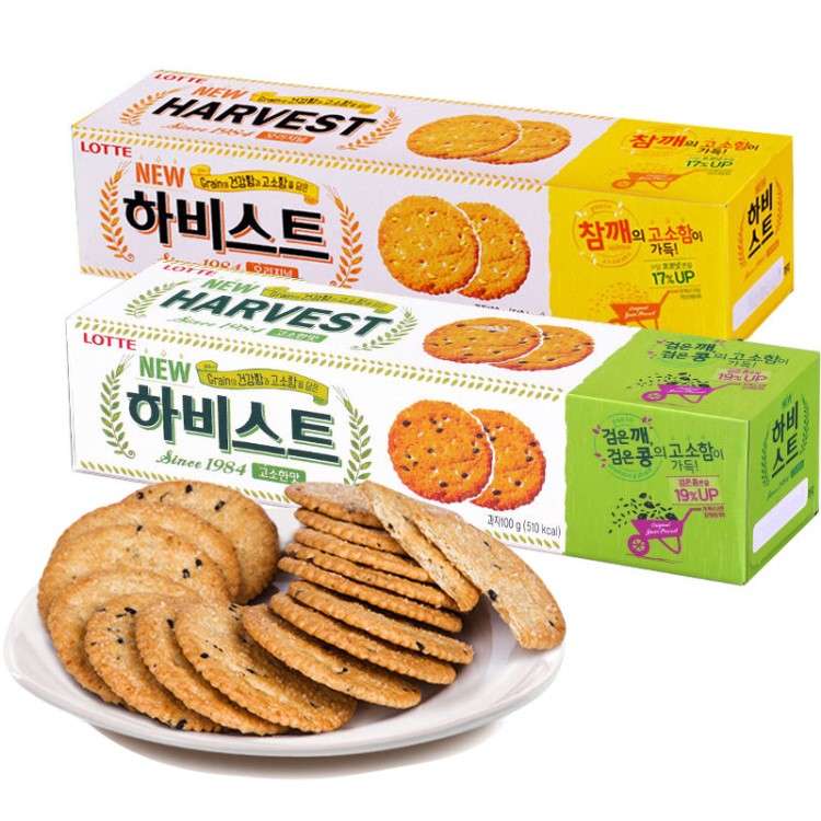 韓國零食品 樂天黑芝麻/白芝麻餅干100g 盒辦公室代餐小零食