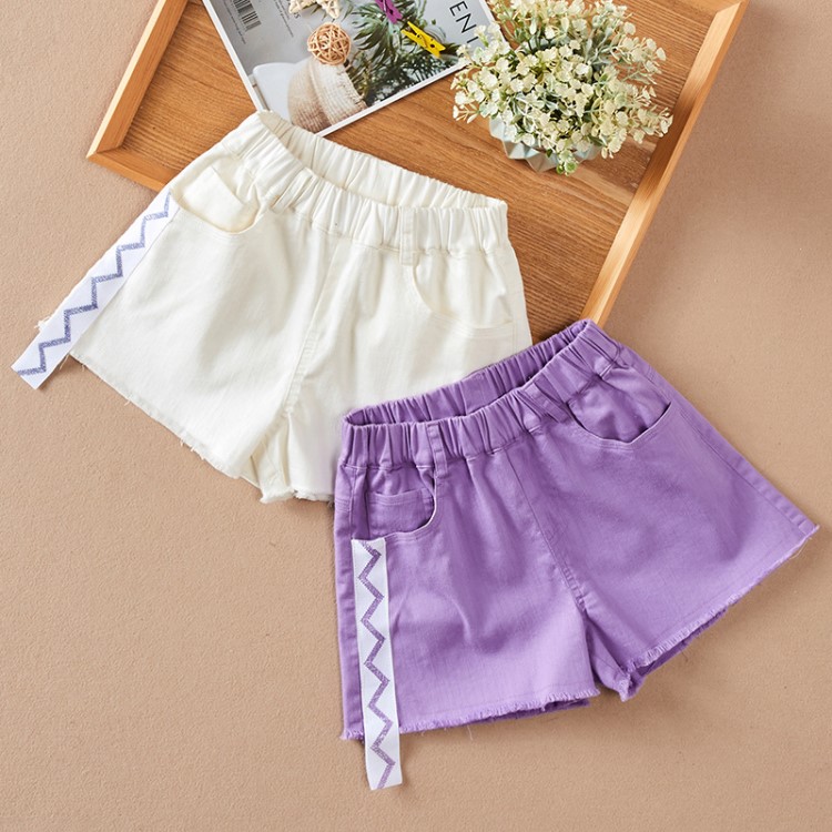米芽?jī)号瘋?cè)織帶牛仔短褲2019夏裝新品韓版兒童洋氣百搭褲子批發(fā)