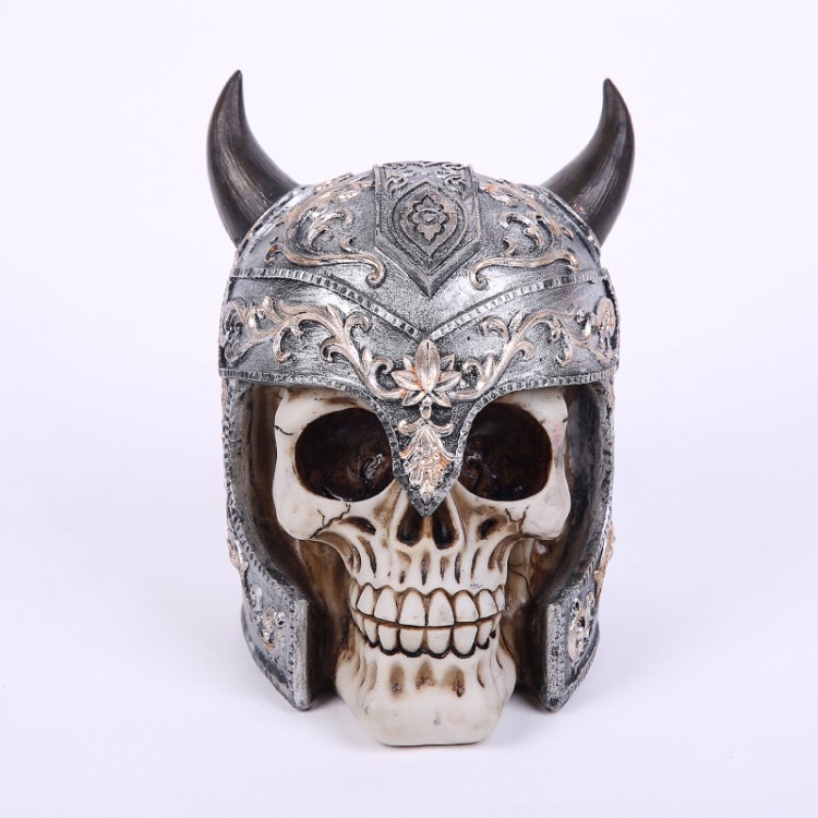 精致牛角头盔骷髅头工艺品创意家居装饰品恐怖万圣节礼物个性摆件
