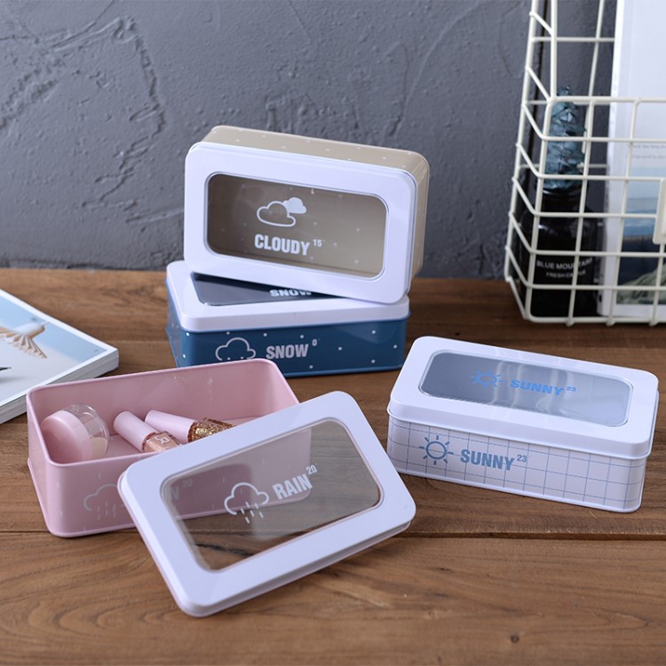 九驪文具 開窗雙層收納盒 辦公桌收納盒 桌面置物盒 馬口鐵盒