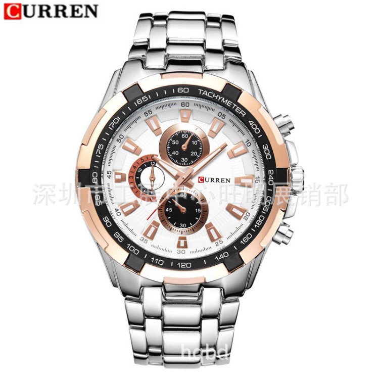 CURREN/卡瑞恩8023時尚大表盤休閑商務手表 男士石英表防水腕表