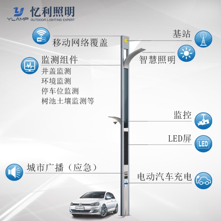 產(chǎn)地貨源10米20W金屬節(jié)能智慧路燈 定制道路多功能智慧城市路燈