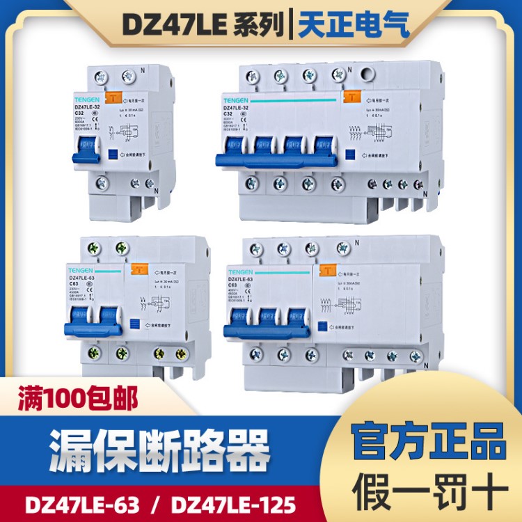 天正DZ47LE-63漏电保护断路器1P+N2P3P+N4P32A63家用漏保空气开关