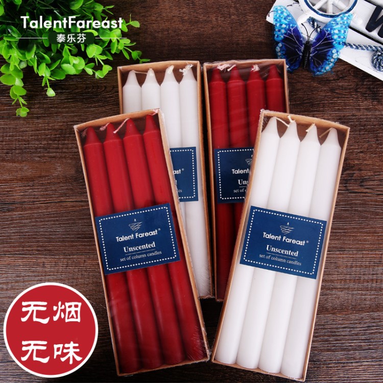 達倫特家用照明蠟燭浪漫婚慶紅色白色桿蠟無煙無味蠟燭4只/盒包郵