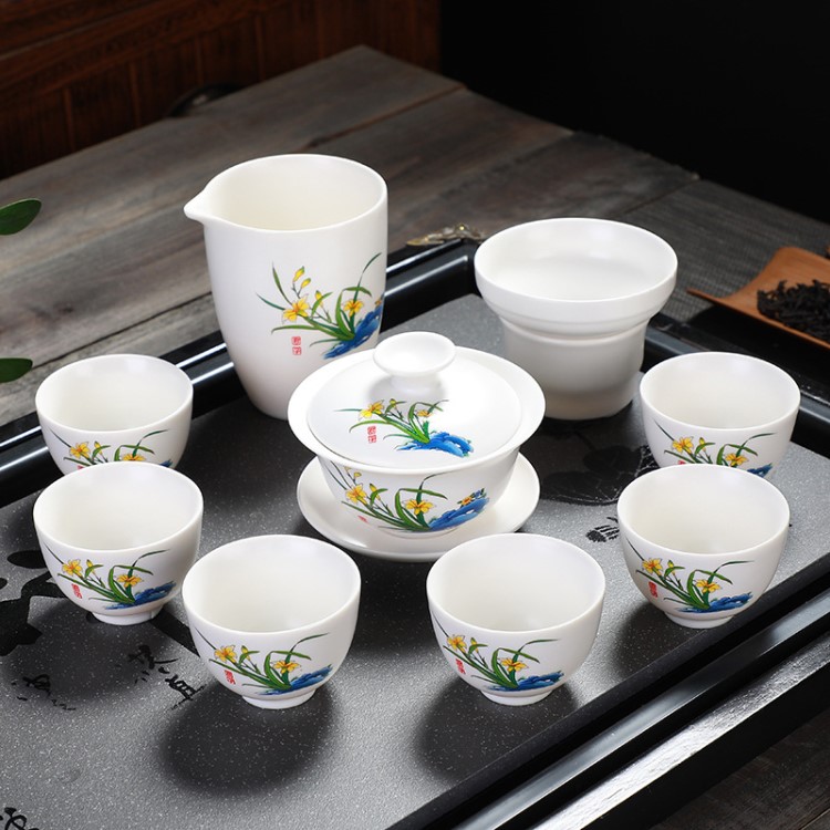 亞光釉陶瓷茶具套裝十頭茶具中式簡約功夫白瓷泡茶器定制logo
