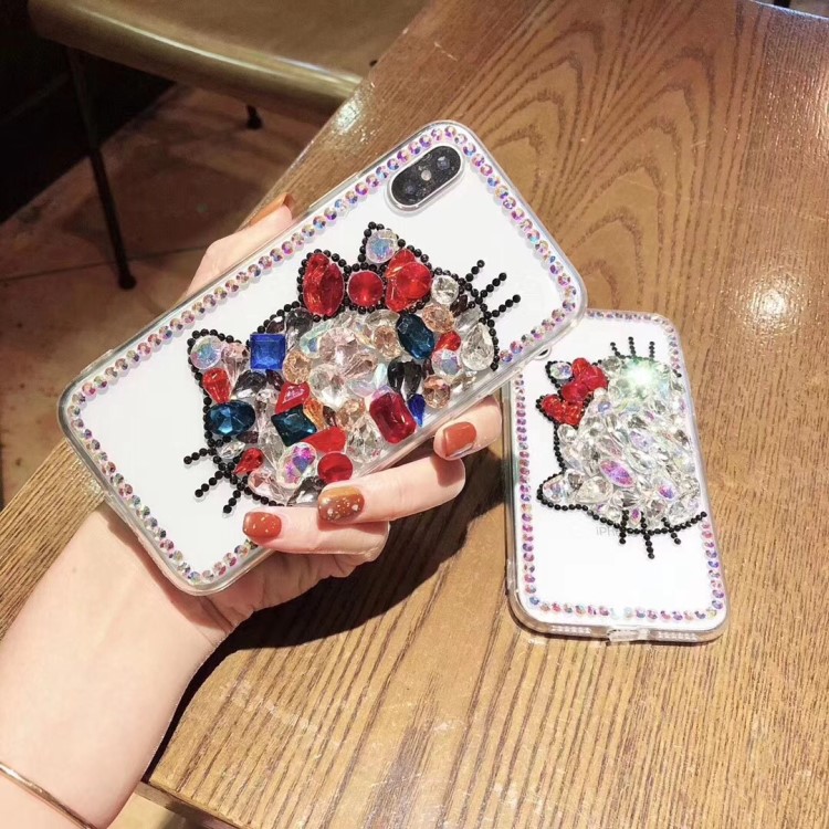 手工diy水鉆hello kitty手機殼蘋果11 pro max軟邊保護套適用