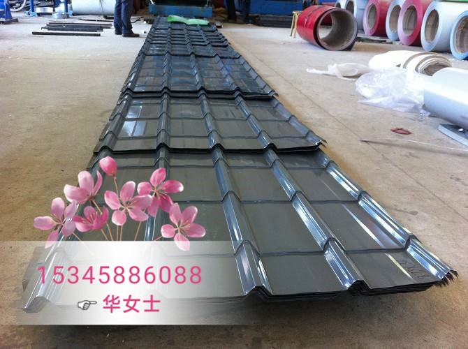 河北張家口，吉林長春0.6厚深灰色鐵青灰色仿古彩鋼瓦，828型1000