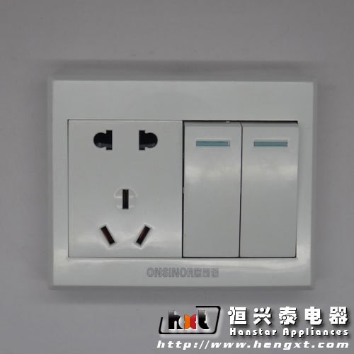 明裝系列二開5孔86雙控家用電器電工墻壁面板插座