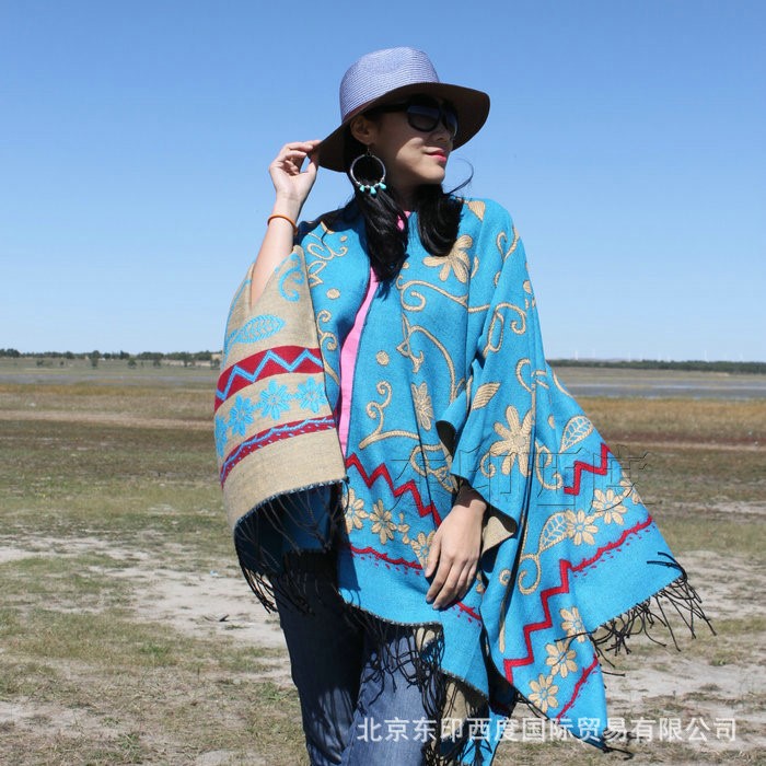 張雨綺同款披肩尼泊爾羊毛民族斗篷西藏超大保暖雙面圍巾女