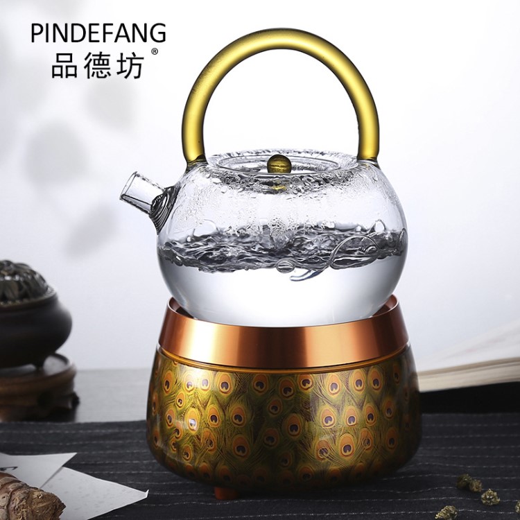 品德坊加厚玻璃蒸茶壺蒸茶器燒水養(yǎng)生壺電陶爐煮茶壺耐高溫蒸汽壺