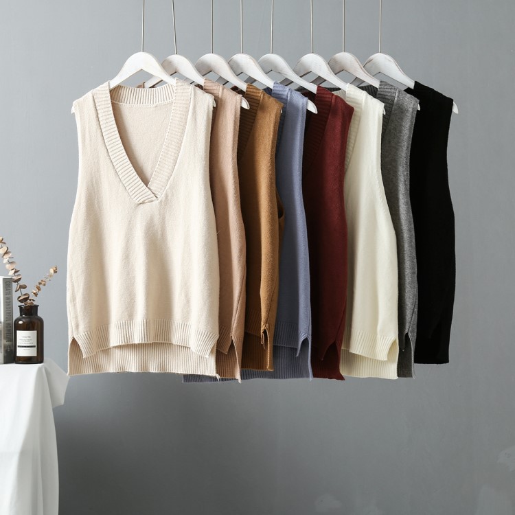 5978 經(jīng)典百搭V領(lǐng)毛衣馬甲 春秋冬韓版女裝針織套頭毛衫