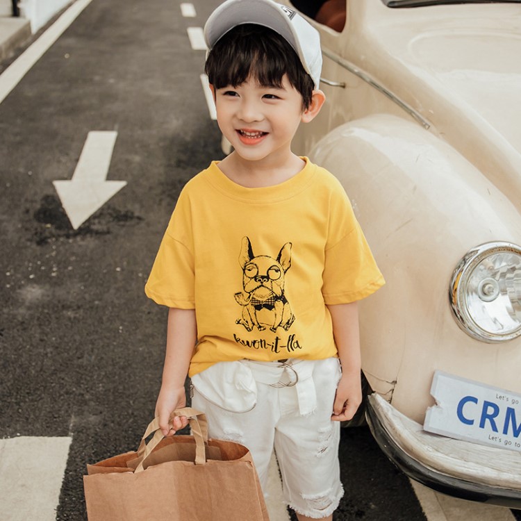 童裝兒童男童狗狗印花短袖t恤 棉寶寶半袖洋氣2019新款夏裝潮童