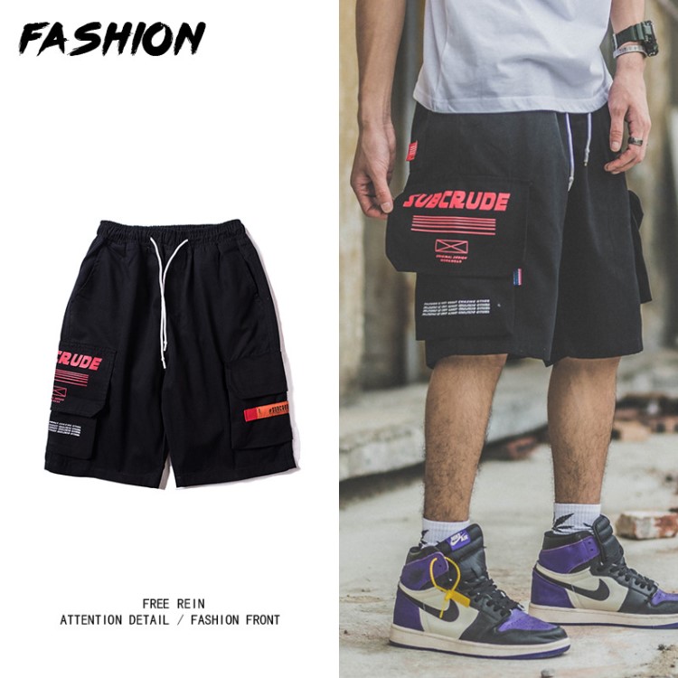 潮牌夏季工裝休閑5分短褲男女日系潮寬松薄款潮流五分中褲男裝