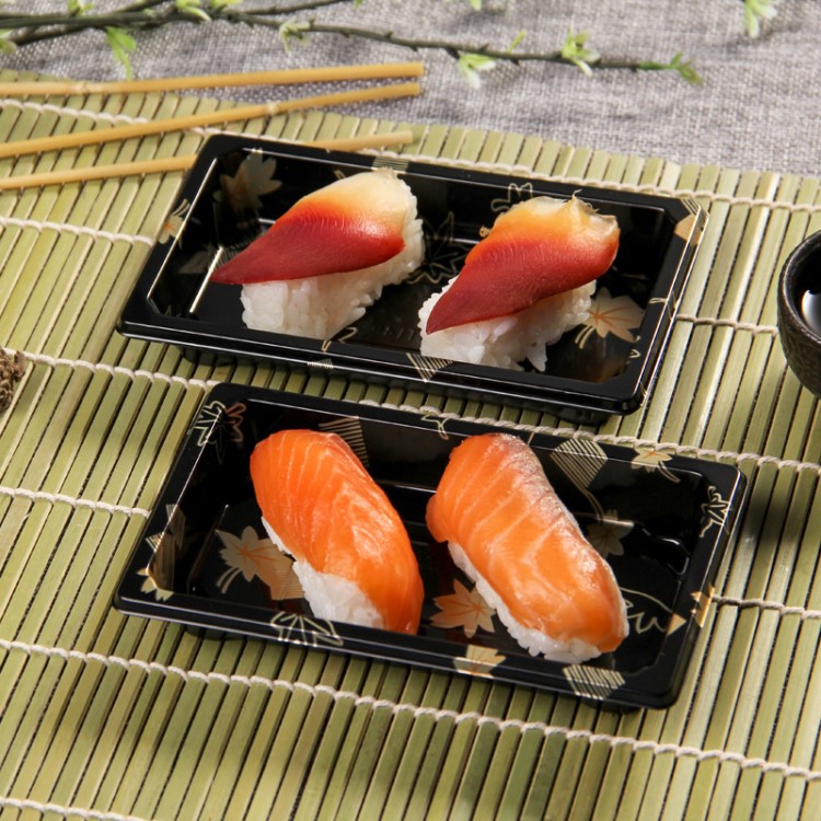 一次性印花日本壽司盒長方形0號 塑料包裝透明蓋打包盒食品包裝盒