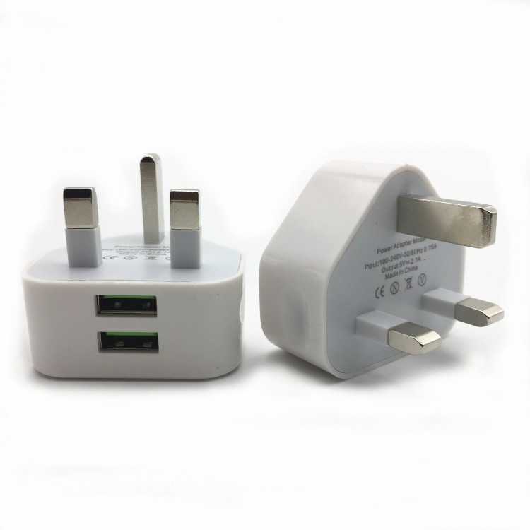 三角英規(guī)充電器 雙USB英規(guī)充電器 5V/2.1A手機(jī)IPAD通用USB充電頭