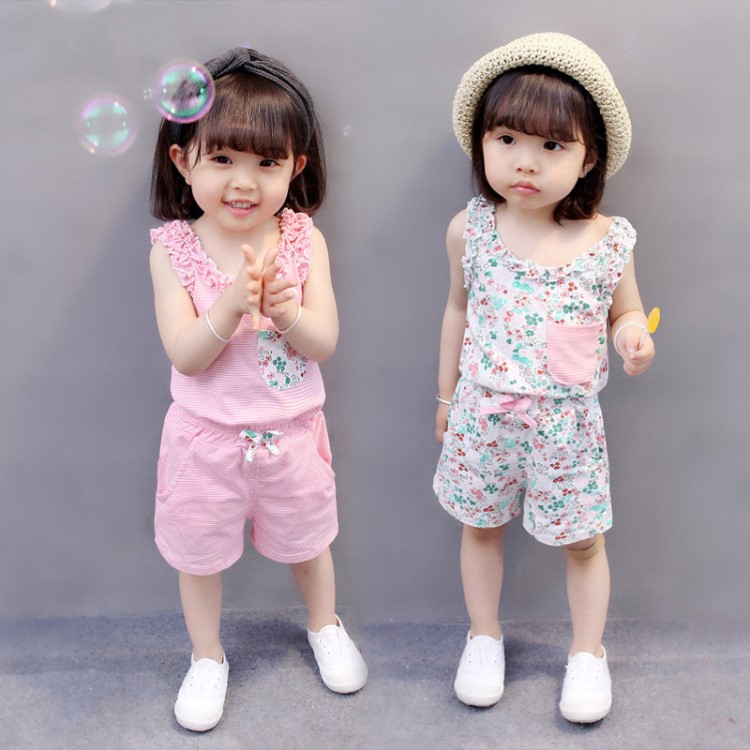 女童夏季碎花套裝背心兩件套一件代發(fā)012345歲寶寶兒童裝韓版2018