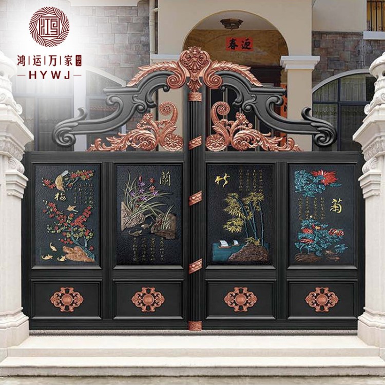歐式鋁藝大門別墅對開門雙開農村自建房花園庭院大門平移門對開門