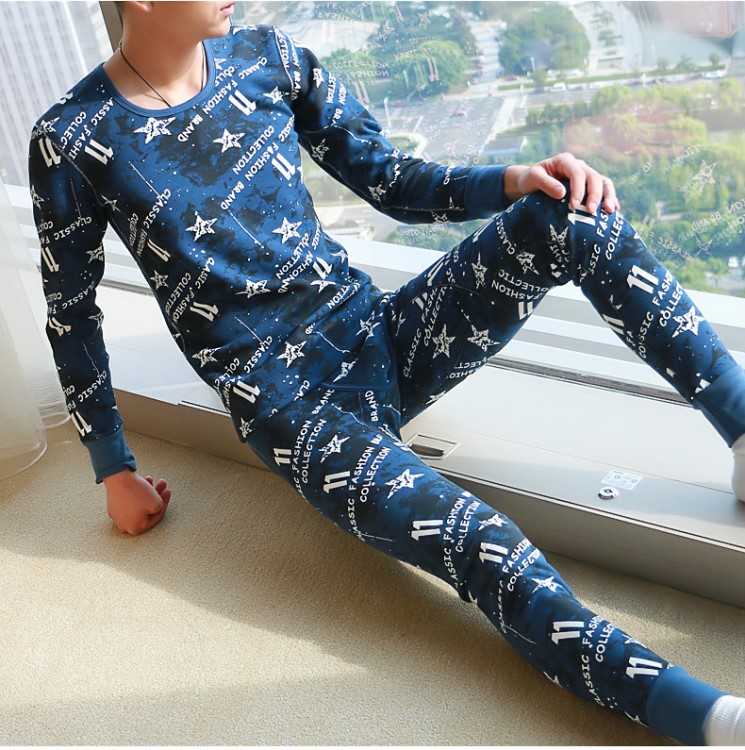 男士?jī)?nèi)衣 男士保暖內(nèi)衣加絨加厚 星空印花冬季秋衣秋褲套裝 H625