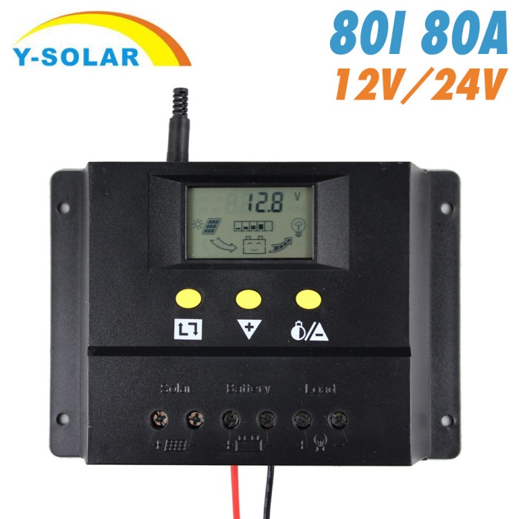 跨境 太陽能控制器80A60A 12/24V PWM路燈控制器帶液晶屏