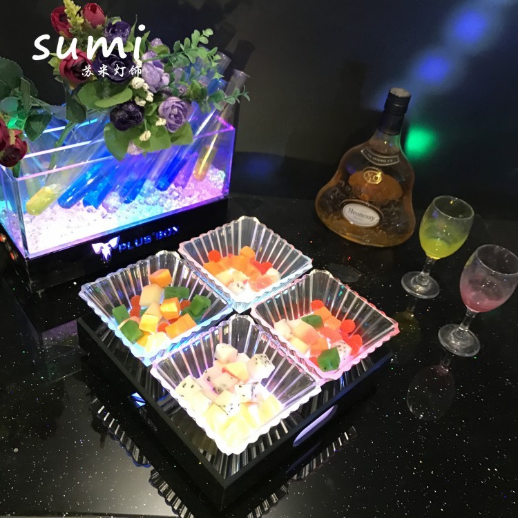 酒吧KTV干果水果盤夜店發(fā)光小吃碟創(chuàng)意亞克力果盤架LED充電定制