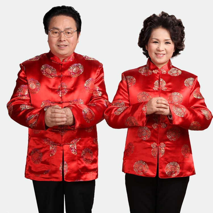 秋裝2383-1中老年情侶裝廠家批發(fā)男女長袖生日過壽中式老人唐裝款