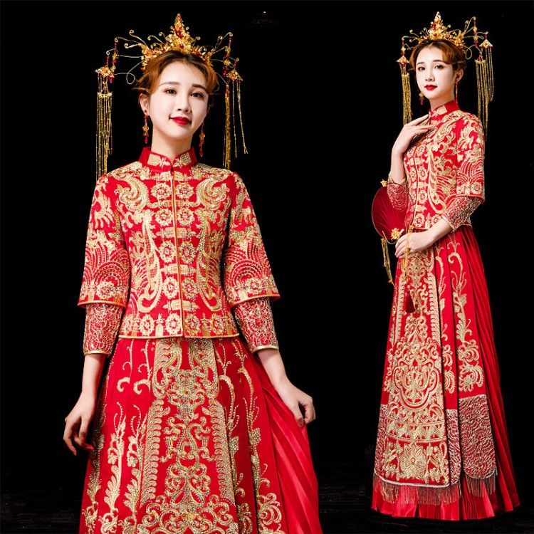 婚紗禮服2019秋冬新款秀禾服中國風(fēng)新娘結(jié)婚敬酒服改良古裝龍鳳褂