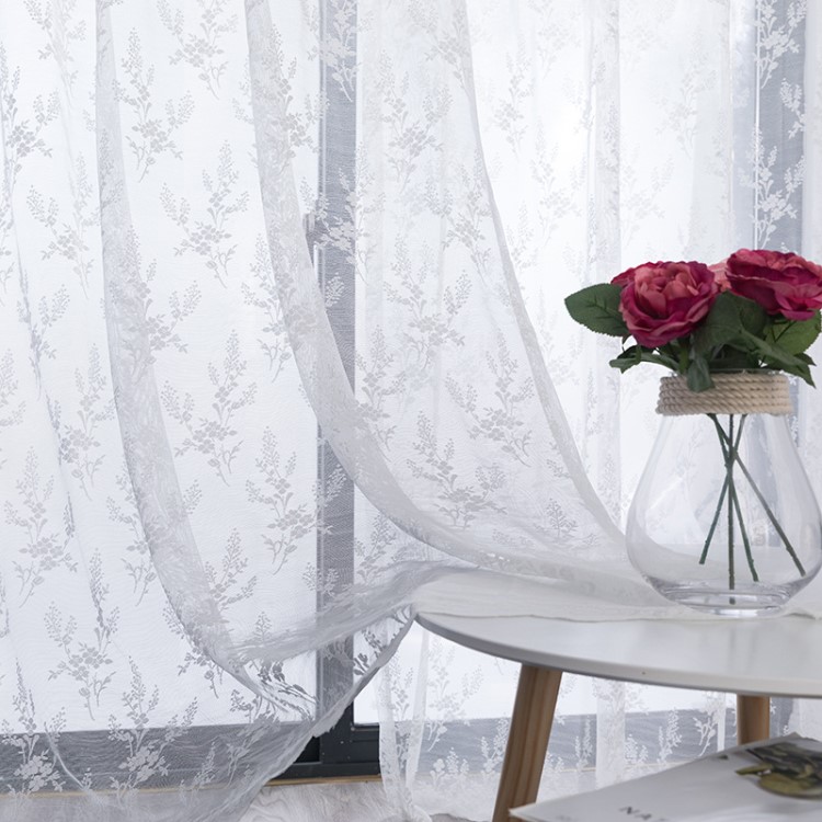 简约麦藤花提花窗纱布透光薄纱窗帘布 白色窗纱客厅卧室窗纱面料