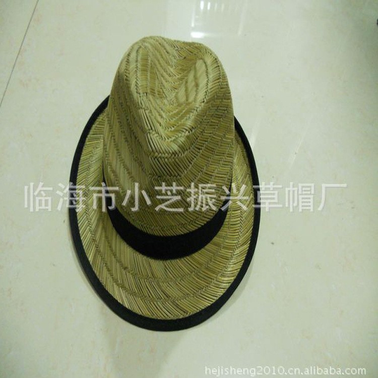 小芝經編草帽禮帽 男士單色遮陽帽子 西部紳士遮陽牛仔帽子