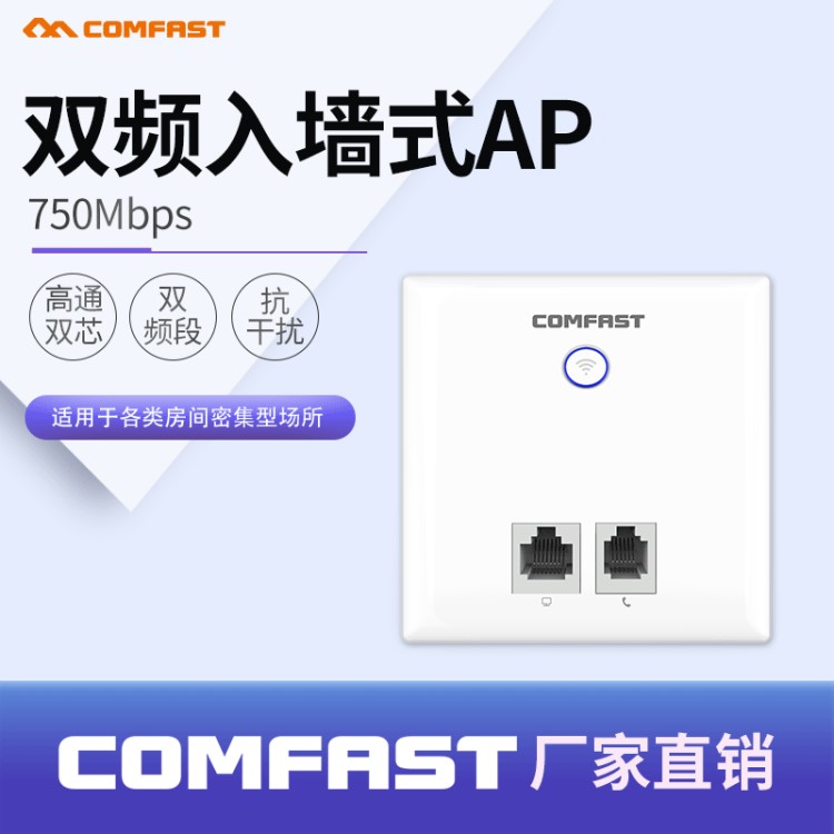 COMFAST E537AC 86面板無線ap室內750m雙頻入墻式酒店工程路由oem