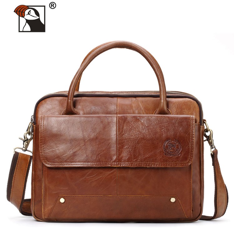 工廠貨源歐美爆款復古真皮男士公文包真皮手提電腦包瘋馬皮男包