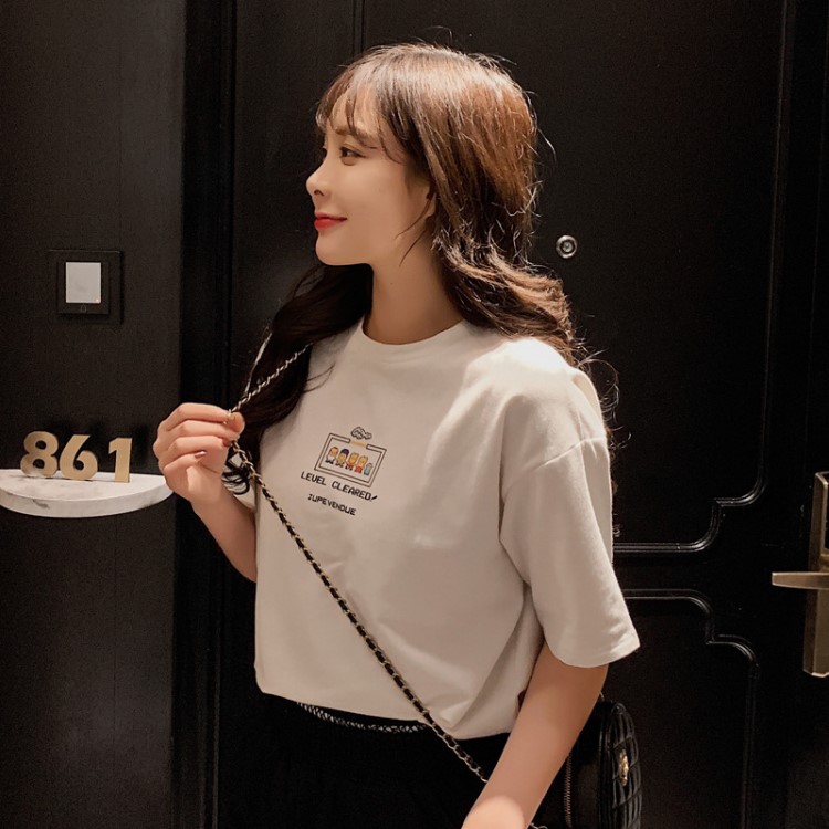 2019夏新款張大奕網(wǎng)紅同款情侶圓領(lǐng)印花短袖t恤女裝上衣 一件代發(fā)