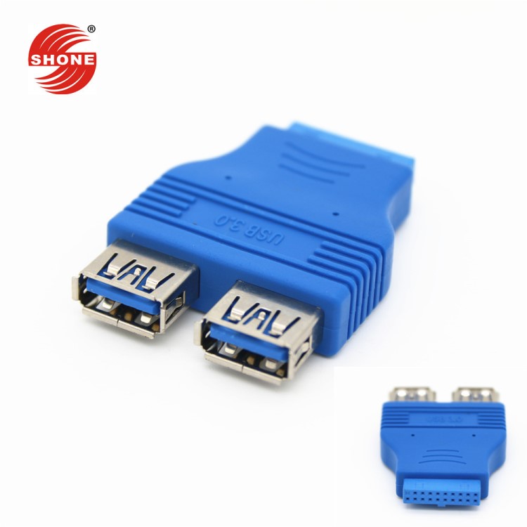 廠家直銷 USB3.0公對(duì)母轉(zhuǎn)接頭 一分二 主板20P孔轉(zhuǎn)雙USB母轉(zhuǎn)接頭