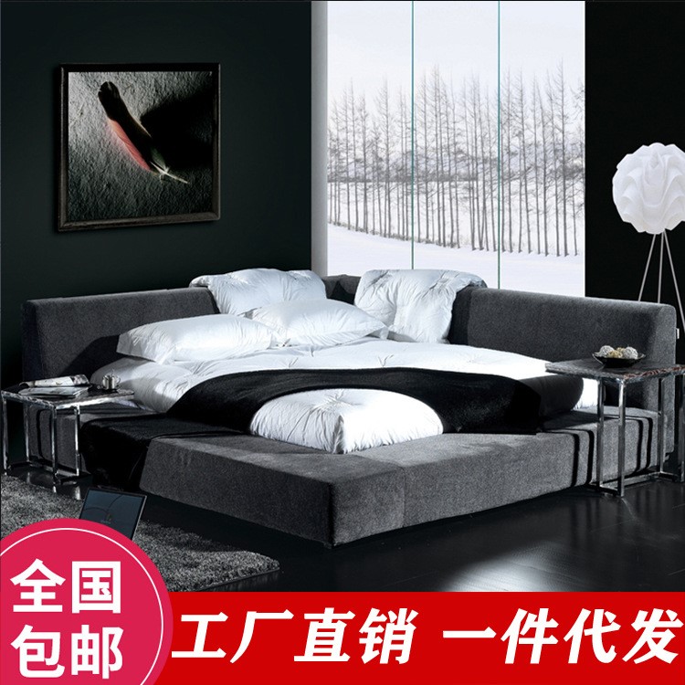 現(xiàn)代簡(jiǎn)約布藝床榻榻米床個(gè)性大床主臥可拆洗軟體婚床工程酒店批發(fā)