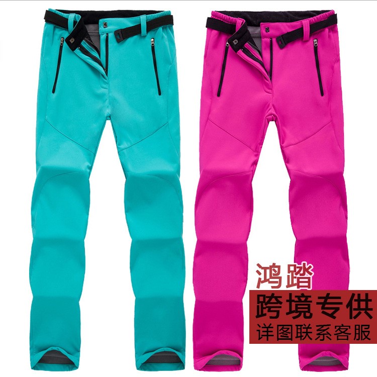 沖鋒褲女 抓絨褲男款大碼戶外軟殼褲 防風(fēng)透氣秋冬季加絨登山長褲