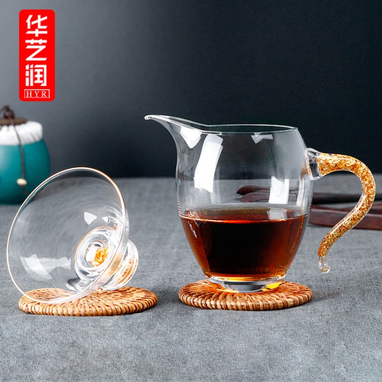 華藝潤(rùn)茶壺 水晶玻璃公道杯 創(chuàng)意金箔分茶器 功夫茶具禮品定制