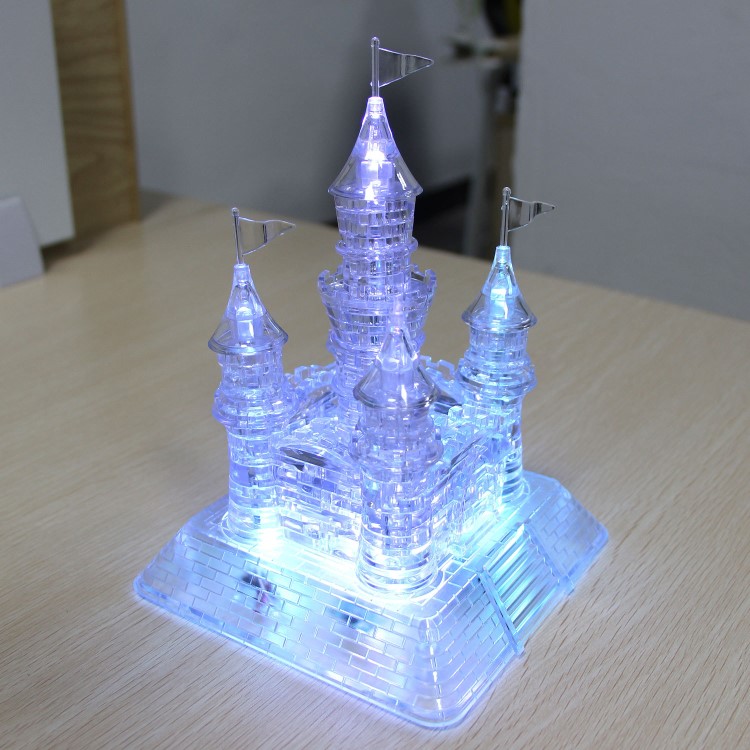 水晶積木3D立體水晶拼圖閃光建筑冰雪城堡DIY益智音樂(lè)玩具 亞馬遜