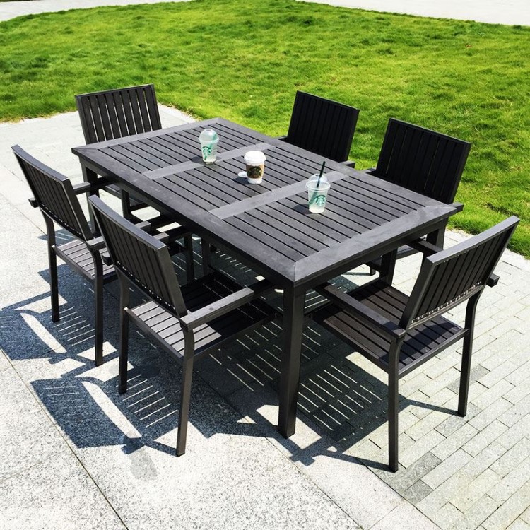 北歐風格陽臺休閑桌椅戶外家具組合七件套簡約餐廳桌子椅子長方形