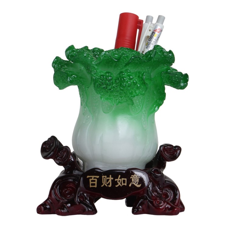 樹脂工藝品玉白菜筆筒 白菜擺件 送老師同學(xué)節(jié)日禮物 商務(wù)禮品