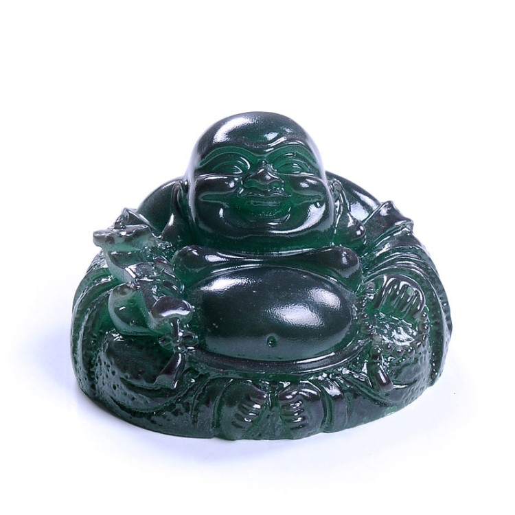 批發精品創意變色茶寵綠坐佛小飾品茶道擺件彌勒佛樹脂茶玩