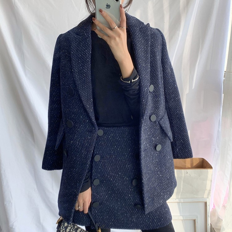 2018冬季新款小辣椒香風粗花毛呢子裙西裝兩件套時尚女裝Z18382
